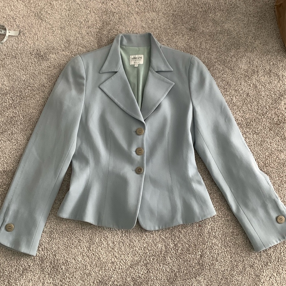 Armani Collezioni blue grey wool skirt suit size 6